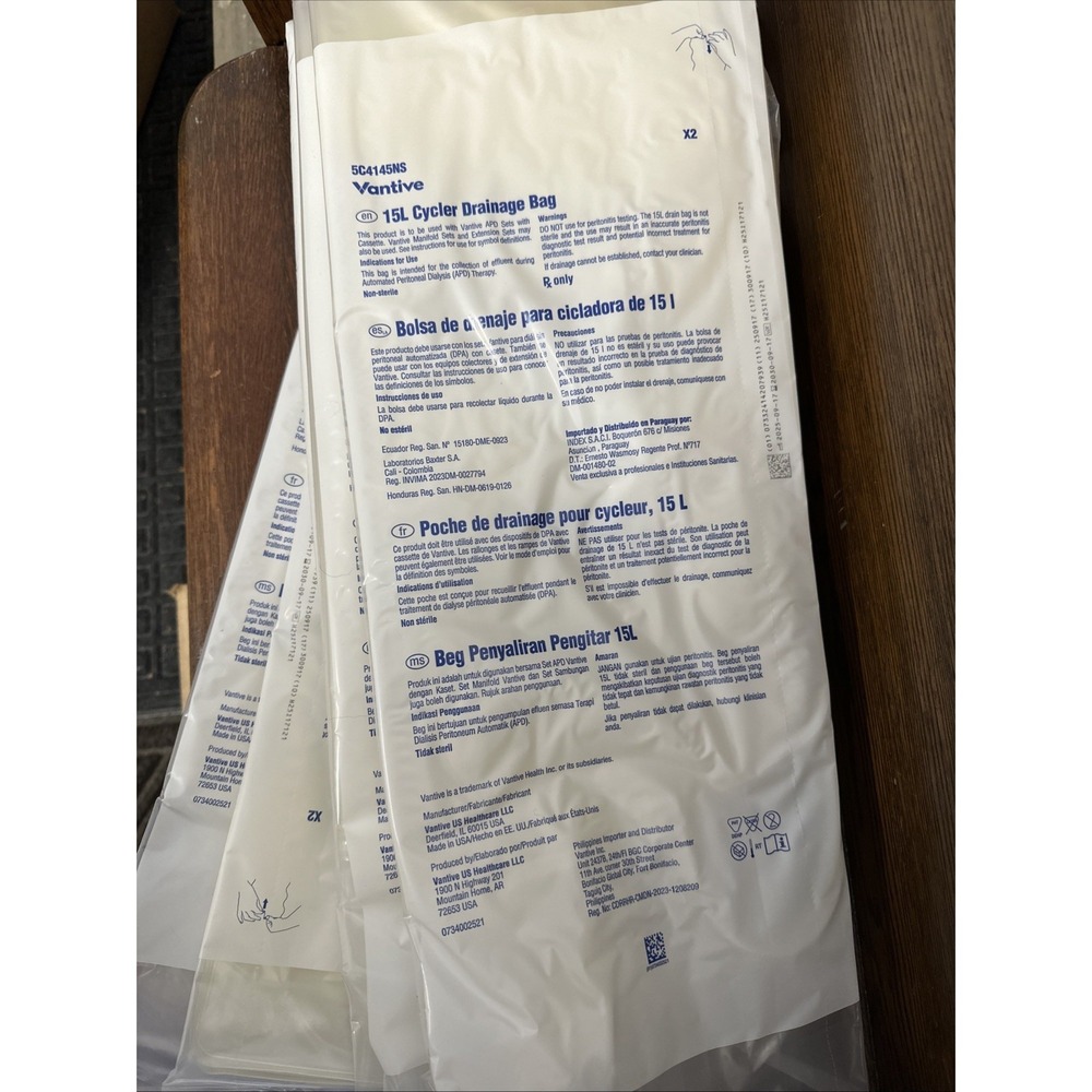 10 Bags B5C4145NS BAXTER  15L CYCLER DRAINAGE BAG Dialysis 2030 Expiration